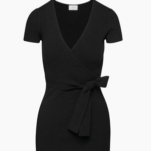 Wilfred Black Ribbed Wrap Mini Dress